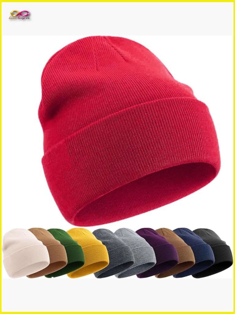 Cotton Beanie Hat Double Warm Knit Winter Slouchy Ski Cuffed Skull Cap Unisex